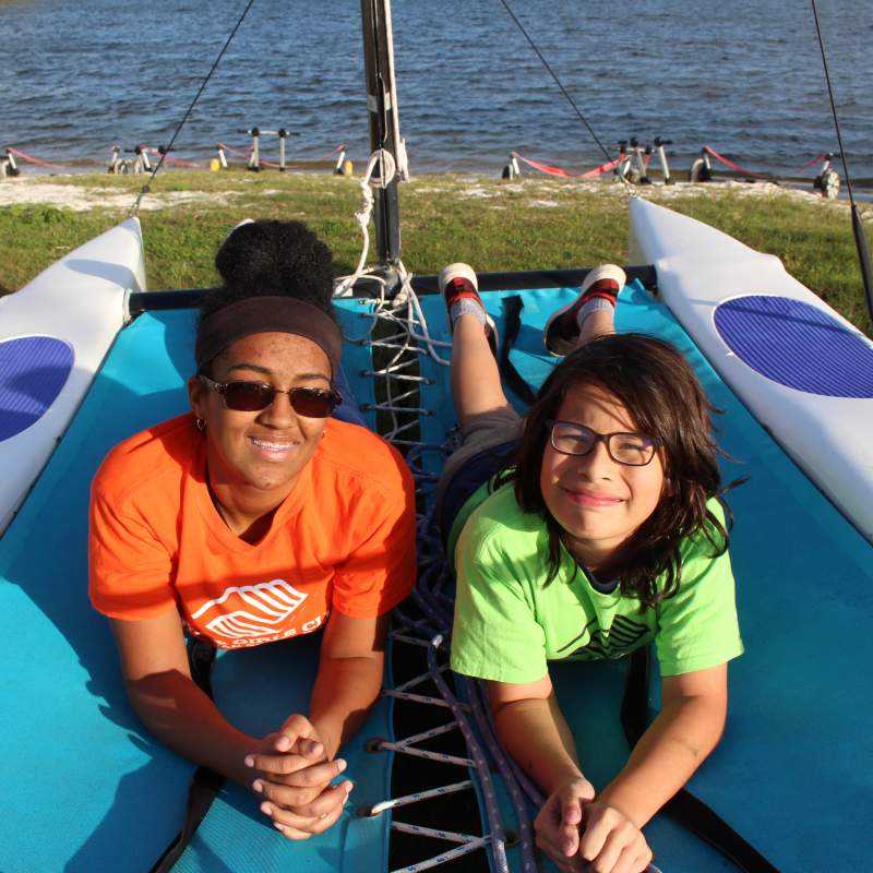 Two girls on a boat 