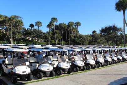 Golf carts lined up 